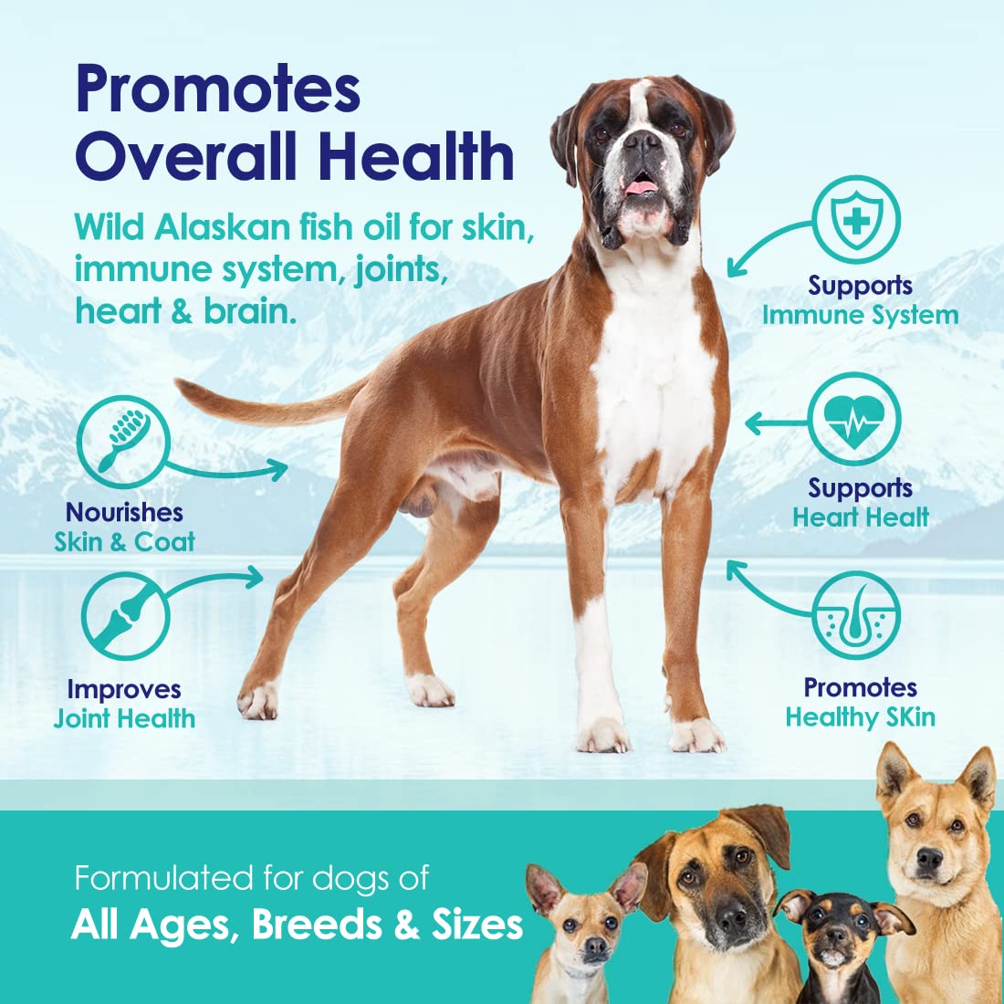 Pure Wild Alaskan Salmon Oil for Dogs, Omega 3 Fish Oil Supplement for Healthy Skin & Shiny Coat, Prevents Itchy Skin, Skin Alle